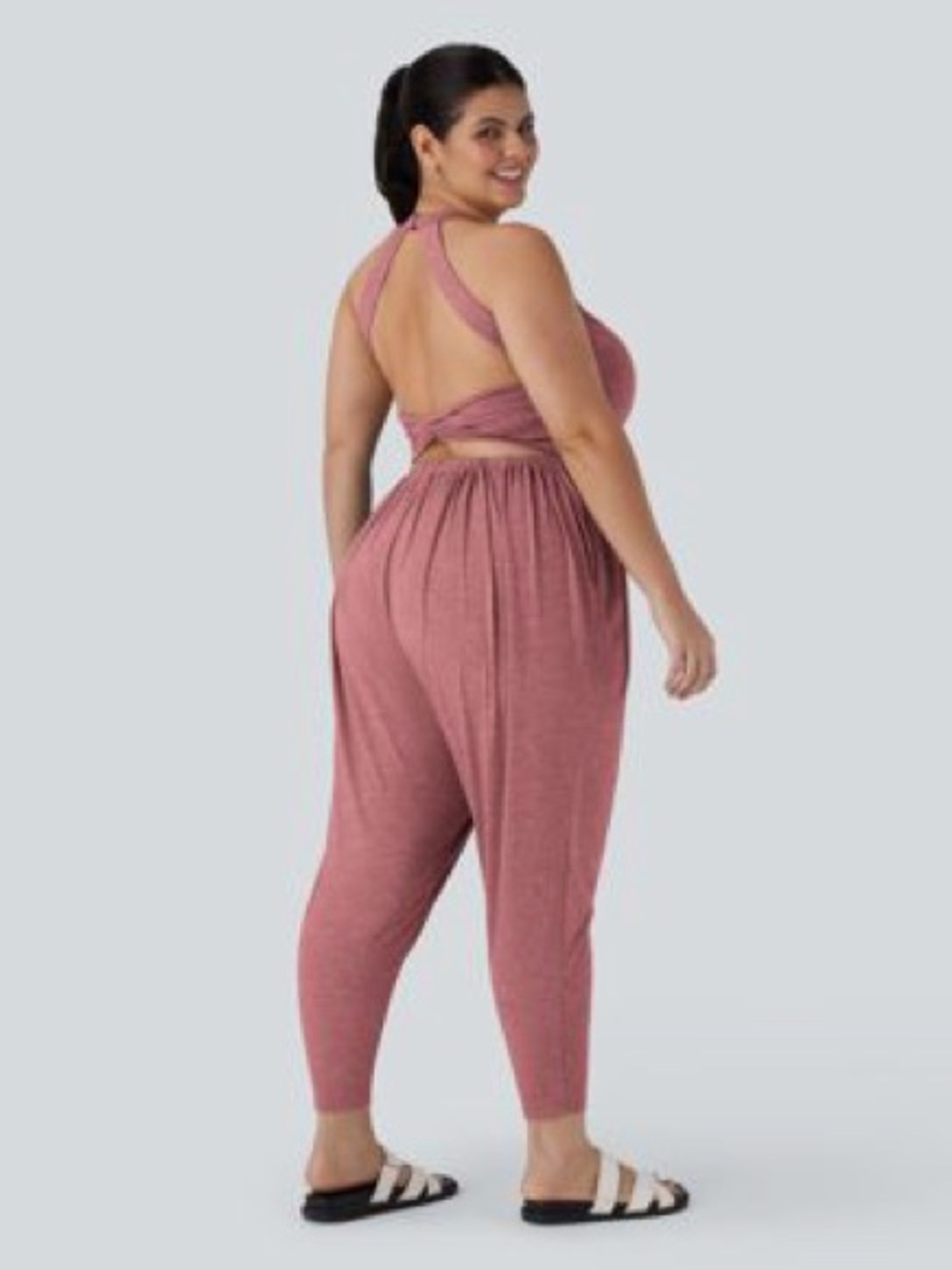 Halara Heathered Mauve Halter Jumpsuit with Pockets - Picture 2 of 4